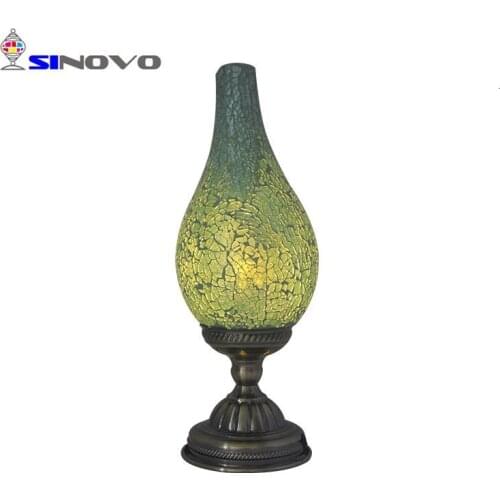 Turkey lantern style geometric night stand green mosaic glass table lamp