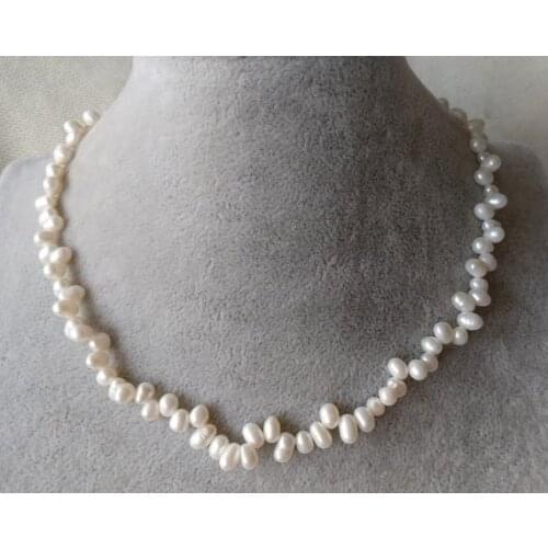 Unique Pearls jewellery Store Tiny Pearl Necklace 4x6mm White Color Freshwater Pearl 18Inches Charming Women Gift Jewelry