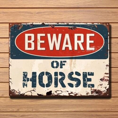 Vintage Beware of Horse Plate Chic Sign Home Room Store Decor Gift Vintage Metal Tin Sign Retro Tin Plate Sign Wall Art Decor