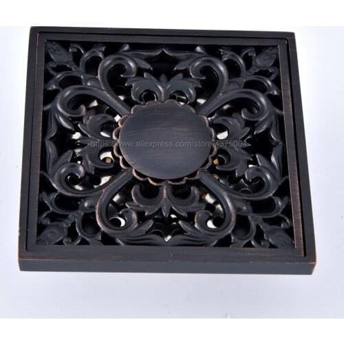 High quality 10cm*10cm black oil rubbed brass art carved floor drain cover shower waste drainer bathroom accessories Nhr086