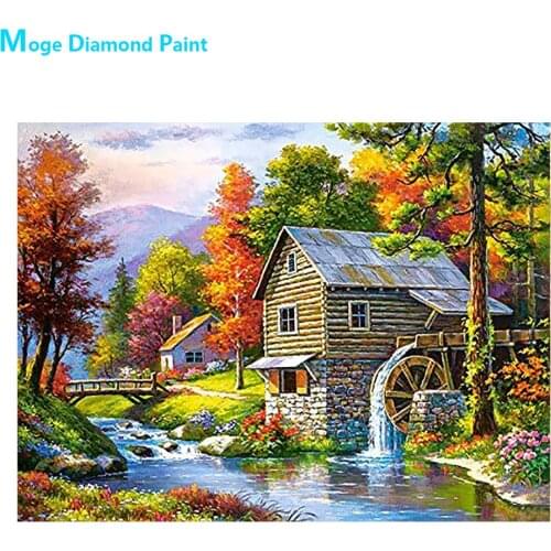 Waterwheel House Scenic Diamond Painting Full Round New DIY Sticking Drill Cross Stitch 5D Embroidery Simple Decorative
