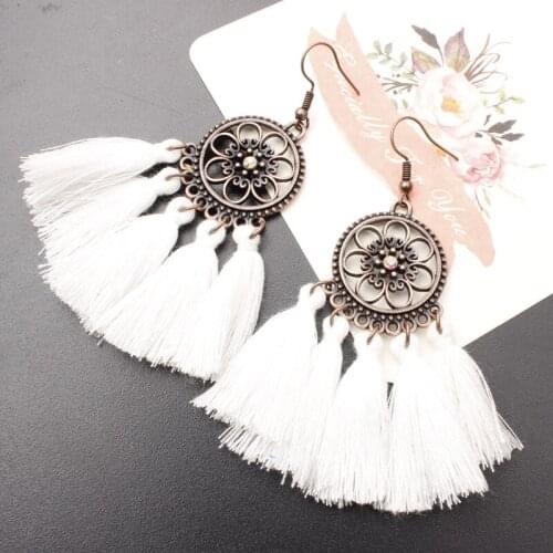 SUMENG New Ethnic Bohemian Drop Dangle Long Rope Fringes Retro Tassel Earrings Red Sector Earrings Women Party Jewelry Pendiente