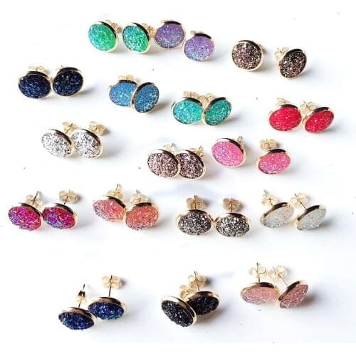 50 pairs Druzy Stainless Steel Stud Earrings Imitation Crystal Stone Gold Stud Earrings For Women Brand Jewelry
