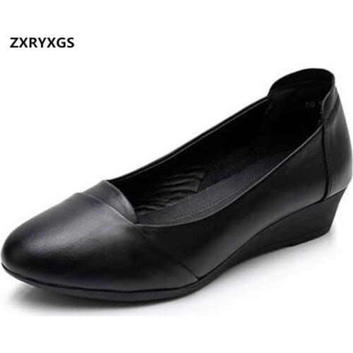 Promotion New Spring Autumn Black Shoes Comfortable Soft Genuine Shoes Shoes Flat Wedge Non-slip Women Shoes Shoes Size 33-43