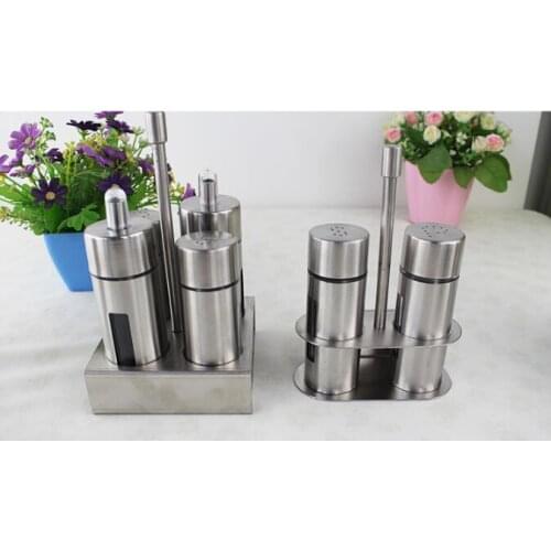 1SET Castor Stainless Steel Salt Pepper Shaker Set Spice With Stand Condiment Box Cooking Seasoning Bottle Kitchen Tools JO 1092