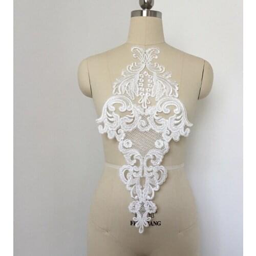 1 Piece 51cm*25cm Ivory White Fabric Neckline Lace Collar Sewing Trim Costume DIY Motifs Sequins Dress Accessories Large Patches