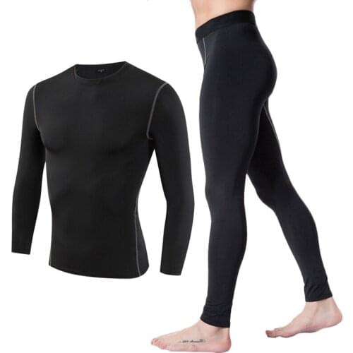 2pcs/set Quick Dry Tight Tracksuit Mens Training Fitness Long Sleeve Shirt Pant Sport Suit Male Round neck Gym Running Suits