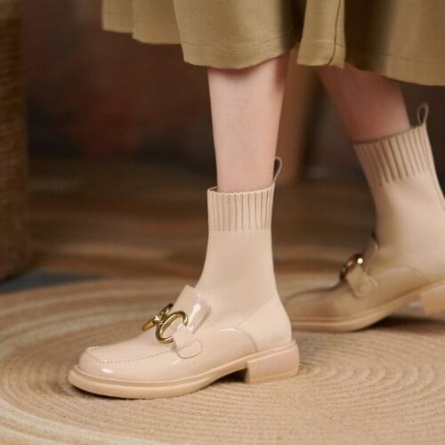 2021 Women Shoes Women Boots Winter Ankle Boots Zapatos De Mujer Womens Genuine Leather fur boots 3cm Heels Stretch Sock boots