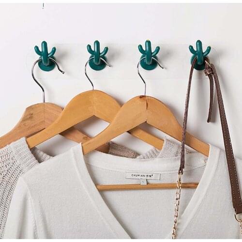 4pcs/lot Cactus Shape Hangers Key Holder Wall Hook Coat Clothes Hanger Towel Holder Kitchen Organizer Wall Decoration