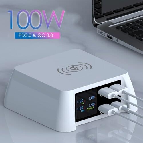 ILEPO 100W Wireless Charger PD20W USB C Fast Charger For iPhone 12/11 Pro/Xr/Xs Max Samsung LCD Display USB Fast Charger Station