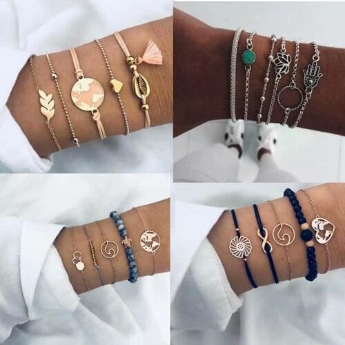 Round Bracelet Women Bohemian Style Alloy Multilayer Tortoise Bracelets Set Jewellery Accesorios Wholesale Pulseras