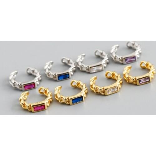 Chain Ear Clip Earring 925 Sterling Silver European And American Multi-Color Zircon Crystals Earrings Women 2021 Trend Jewelry