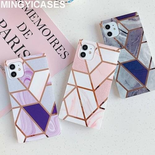 Phone Bag for iphone 12 Case Square IMD Geometric Marble Cases for Iphone 11 Pro Xs Max 7 8 Plus Xr X SE 2020 Silicon Back Cover