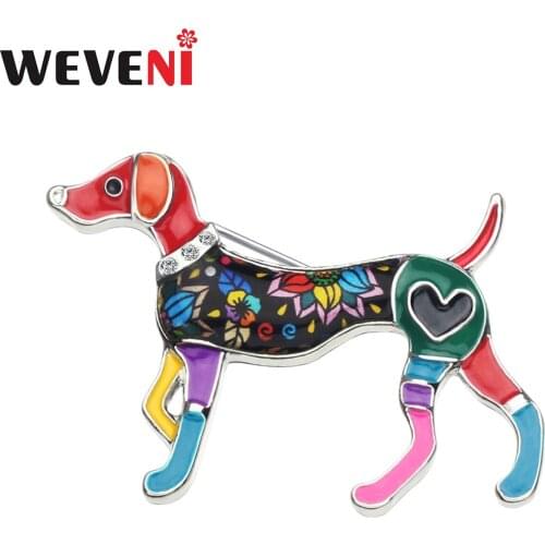 WEVENI Enamel Alloy Whippet Dog Brooches Pin For Scarf Clothes Decoration Cartoon Animal Jewelry Women Girl Teens Accessories