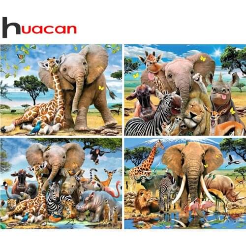 Huacan Diamond Painting Square Animal Home Decoration Mosaic Elephant Embroidery Giraffe Diamond Art Full Drill