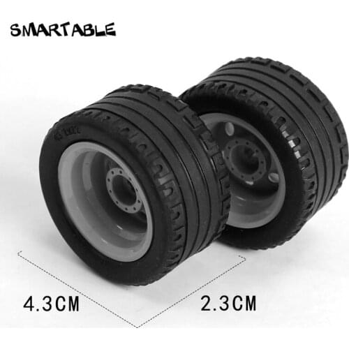 Smartable Wheel Rim 30x20 with Axle Hole + Tire 43x23 mm Part Building Block Toys Compatible Major Brand 44309+56145 5pcs/Set