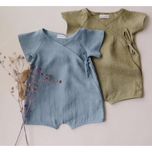 Infant Baby Rompers Baby Girls Short Sleeve Linen Cotton Clothes Rompers 2021 New Summer Baby Girls Jmmpsuits