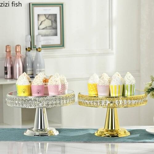 Metal Dessert Cake Stand Wedding Pastry Display Holders European Wedding Afternoon Tea Snack Plate Mirror Crystal Cake Holder