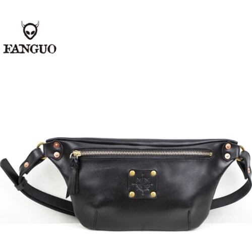 Handmade Genuine Leather Man Waist Bag Retro Classic Chest Pack Outdoor Crossbody Bag Messenger For Travel Male Bum Belt Bag