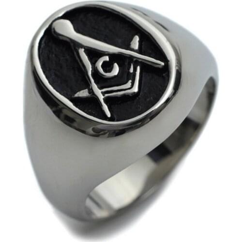 Silver color Black color Free Mason Ring - Freemasonry College Style Stainless Steel Mens Masonic Rings