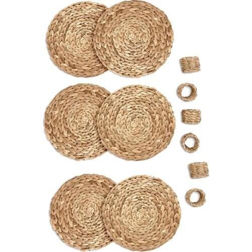Woven Placemats Set with Napkin Rings,Round Table Placemats for Dining Table,Heat & Scratch Resistant Table Mats