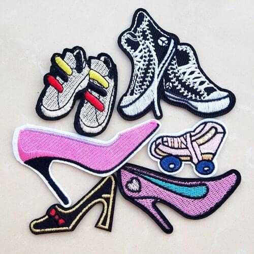 Fashion Shoes Pattern Embroidery Patches for Clothes Iron on Appliques Stickers For Jeans High heels Embroidered Badges Patch