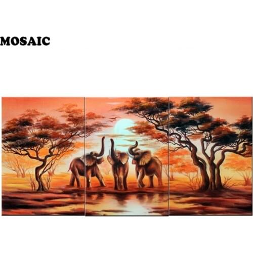 3 Piece Wall Art African Elephants Diamond Embroidery,Full,Diamond Painting,Cross Stitch,5D,Needlework,square Rhinestone,Mosaic