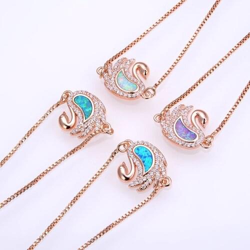 KAMAF The new contracted swan ms opal stone charm bracelet DIY jewelry accessories can be adjusted to 22 cm
