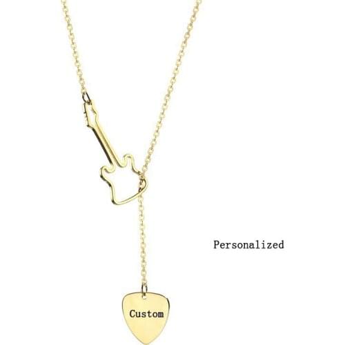 RIR Guitar Pick Necklace Fashion Women Stainless Steel Custom Engrave Name Date Pink Long Chain Necklace