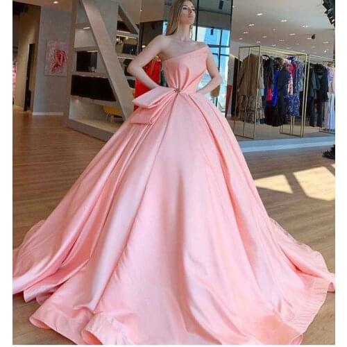 2021 Simple but Elegant Rose Pink Strapless Sleeveless Pleated Ball Gown Floor Length Quinceanera Dresses