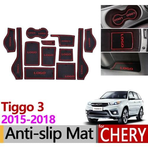 For Chery Tiggo 3 2015 ~ 2018 Anti-Slip Rubber Mat Cup Cushion Door Groove Mats 2016 2017 2019 Accessories Stickers Car Styling