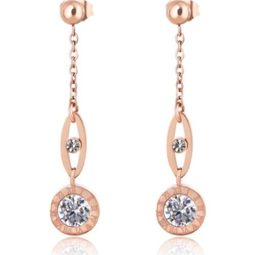 Luxury Brand Design Round Circles Long Chain Earrings Women Fashion Jewelry Roman Numeral Zirconia Drop Long Earrings