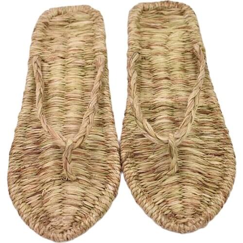 JARYCORN New Ethnic Style Performance Mens Slippers Hand-Woven Straw COSPLAY Non-slip Wear-Resistant Beach Shoes