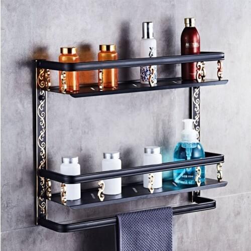 Vintage Decorative Wall Shelf Bathroom Single Dual Tiers Shower Shelf Black Storage Shelf Rack Holder Bathroom Accessoris
