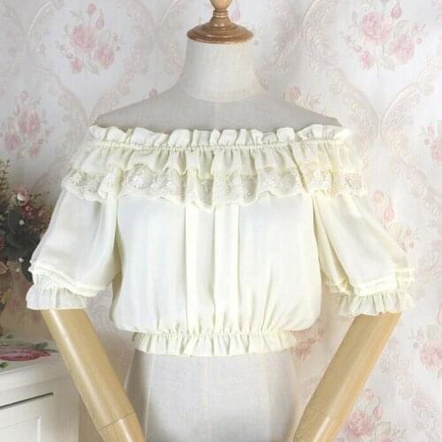 Women Retro Renaissance Top Sexy Off The Shoulder Short Sleeve Lace Victorian Vintage Steampunk Tops Lolita T-Shirt Female