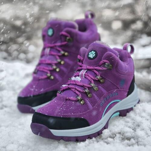 2020 Winter Hiking Boots Women Outdoor Warm Plush Anti-skid Ladies Boots Mountain Climbing Snow Boots Sports Walking Shoes Woman