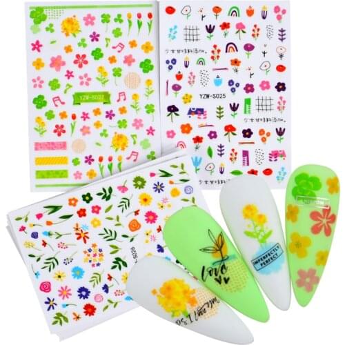 1PC 3D Nail Sticker Flower Idyllic Spring Design Sliders Decals Nails Art Inscriptions Manicure Tattoo Decorations