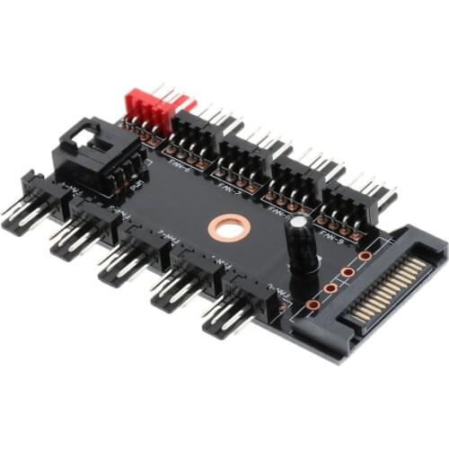 10Way SATA PC PWM Cooling Fan Speed Controller 4/3-pin Power Socket Splitter