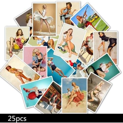 25PCS Classic Vintage World War II Girl Stickers Room Decoration For Living Room Camping Laptop Luggage Wall Sticker Wall Decor