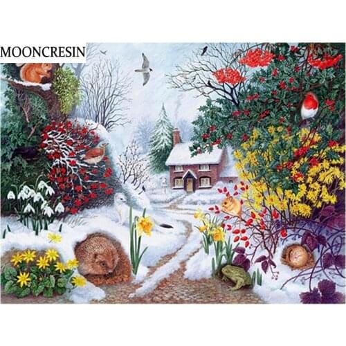 5D Diamond Painting Full Drill Square Christmas Snow House Needlework Cross Stitch Diy Diamond Embroidery Mosaic Decoration Home