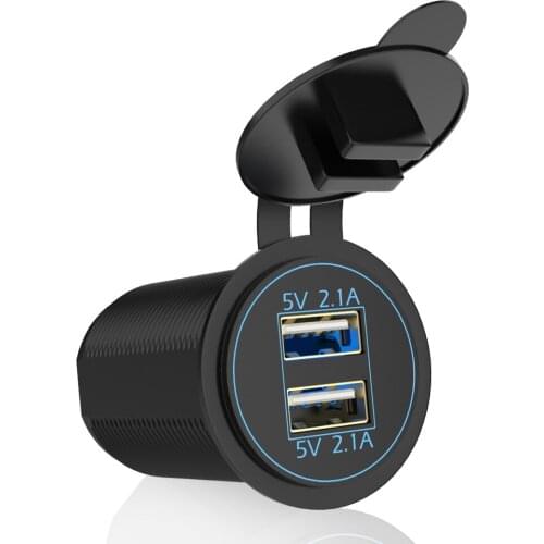 Power Adapter Socket 5V 4.2A output Dual USB Charger LED Blue Light for Auto Marine Motorcycle Truck 12-24V 2 Port USB