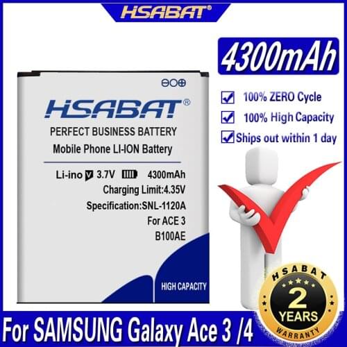 HSABAT 4300mAh B100AE For SAMSUNG Galaxy Ace 3 Ace 4 S7898 S7278 S7272 S7568i S7278 i679 S7270 S7262 i699i G313H G318h Battery