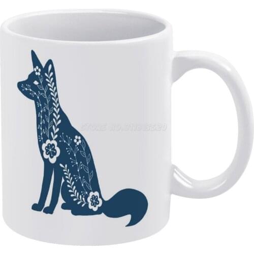 Blue Folk Art Fox White Mug 11 Oz Funny Ceramic Coffee/Tea/Cocoa Mug Unique Gift Fox Blue Fox Folk Art Fox Folk Art Folk Theodor