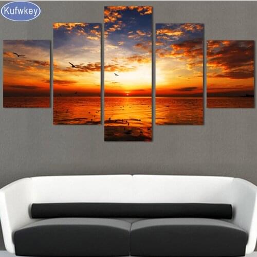 Free shipping 5pcs Sea,view,sunrise painting Home Decor for living room diy diamond painting Cross Stitch Wall Picture no frame