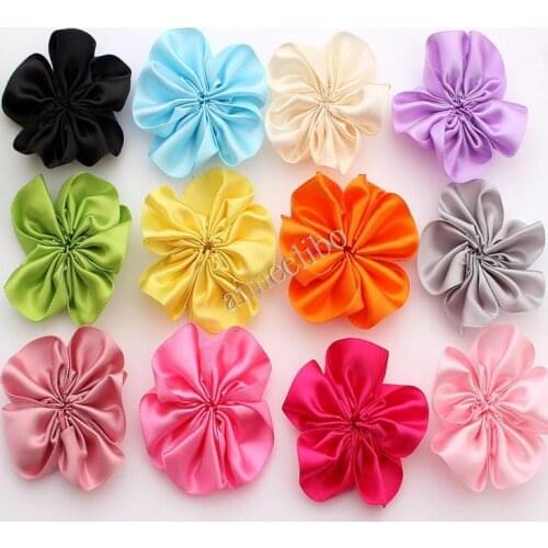 Free Shipping Five Petals Satin Flowers kid Headwear Made Ribbon Flowers For Diy Hair Accessories