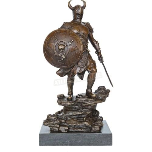 Sparta Soldier Bronze Statue Medieval Warrior with Sword & Shield Sculpture Vintage European Art High-end Decor Ornament