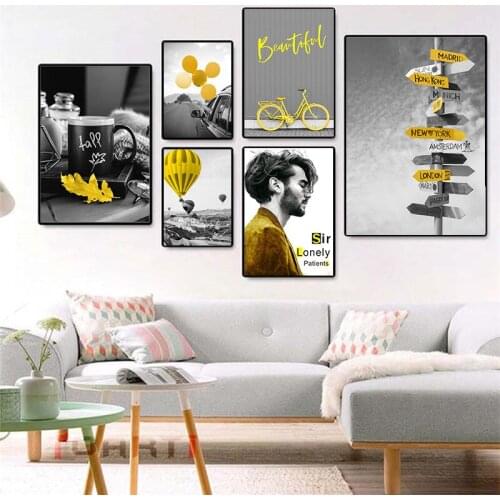 Black and White Photograph Landscape Picture Home Decor Nordic Canvas Painting Wall Art Yellow Scenery Art Print for Living Room