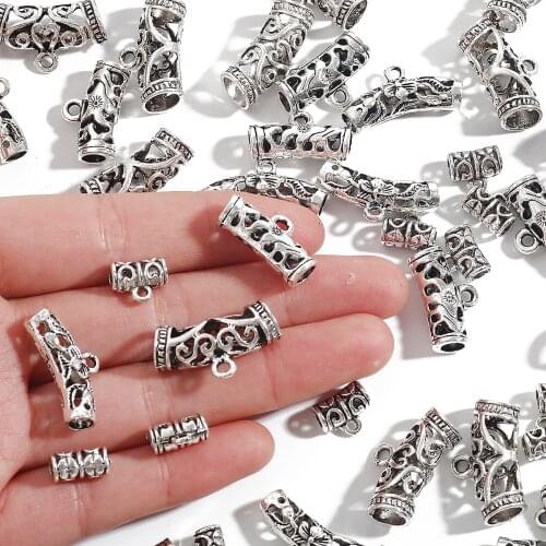New 10pcs Long Bail bead Connector Charms Antique Silver Plated Pendant Clip Clasp Slide for DIY Jewelry Findings Accessories