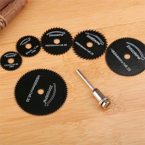 Dophee Durable HSS Circular Rotary Blade Wheel Discs Mandrel for Metal Dremel Rotary Tools w/ 1 Mandrel Wood Cutting Saw 6pcs