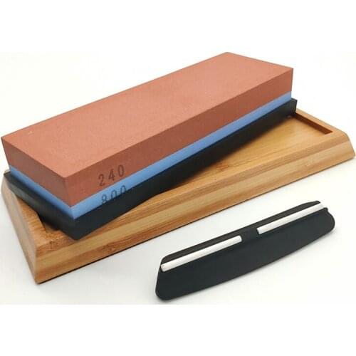 Double-sided whetstone 240/800 grit With bamboo base and angle guide set knife sharpener sharpening stone blade sharpener